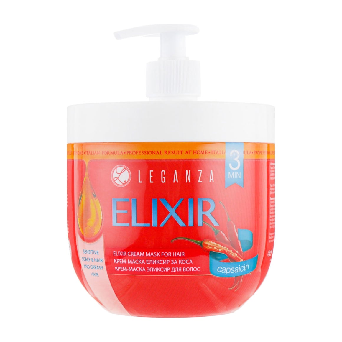 Крем-маска еліксир для волосся Leganza Elixir з капсаїцином, 1 л (з дозатором)